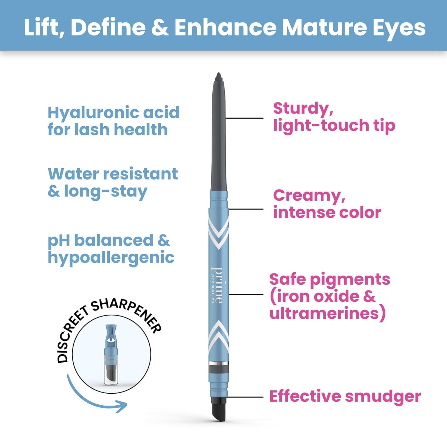 image:imagePRIME PROMETICS PrimeEyes Glide Eyeliner for Mature Women WaterResistant LongStay and MessProof Gel Cream Texture Discreet Sharpener and Effective Smudger BlackSmoky