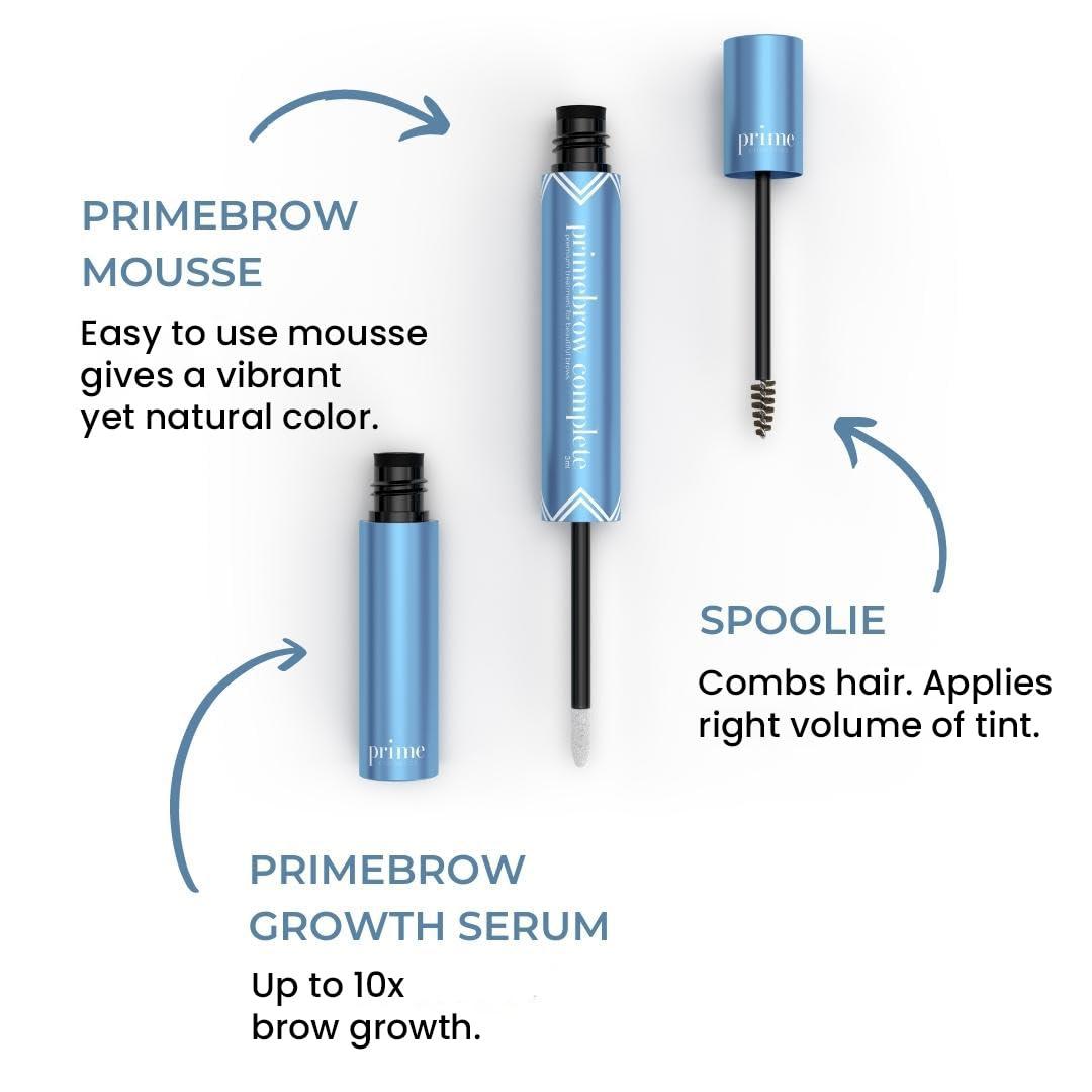 image:imagePrime Prometics PrimeBrow Complete 3in1 Eyebrow Care for Mature Women Eyebrow Mousse Tints Magic Spoolie Brush Shapes Eyebrow Growth Serum Fills Bald Spots Deep BrownDeep Brown